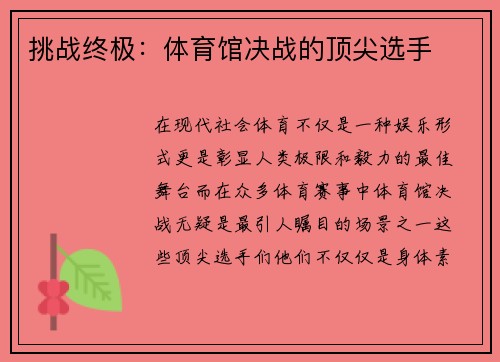 挑战终极：体育馆决战的顶尖选手